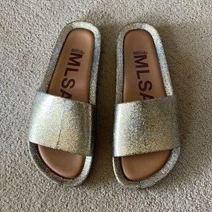 Melissa Beach Slide Sandals in Gold Glitter